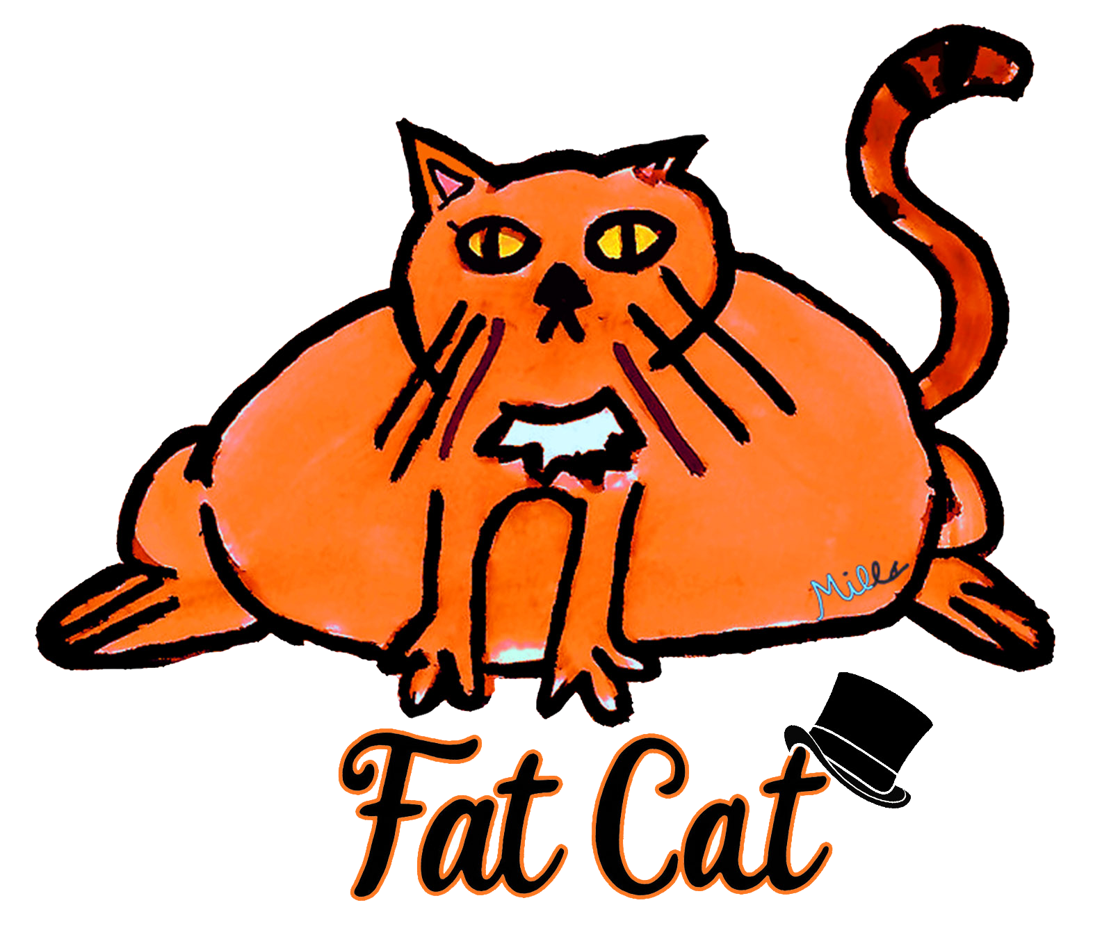 FatCatOrange WhtBorder CaptionTopHat